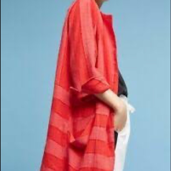 Eva Franco Anthropologie Pisces Fish Jacket Car Coat Linen Kimono - Picture 3 of 5